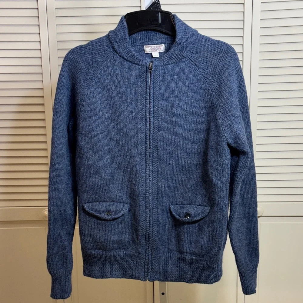 J. Crew Wallace & Barnes Men's Zip Up Sweater Wool in Deep Blue Large